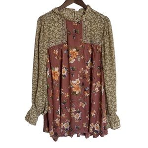 Jodifl Make It Mine Over/Plus Sized Balloon Sleeve Chiffon Floral Blouse Sz M